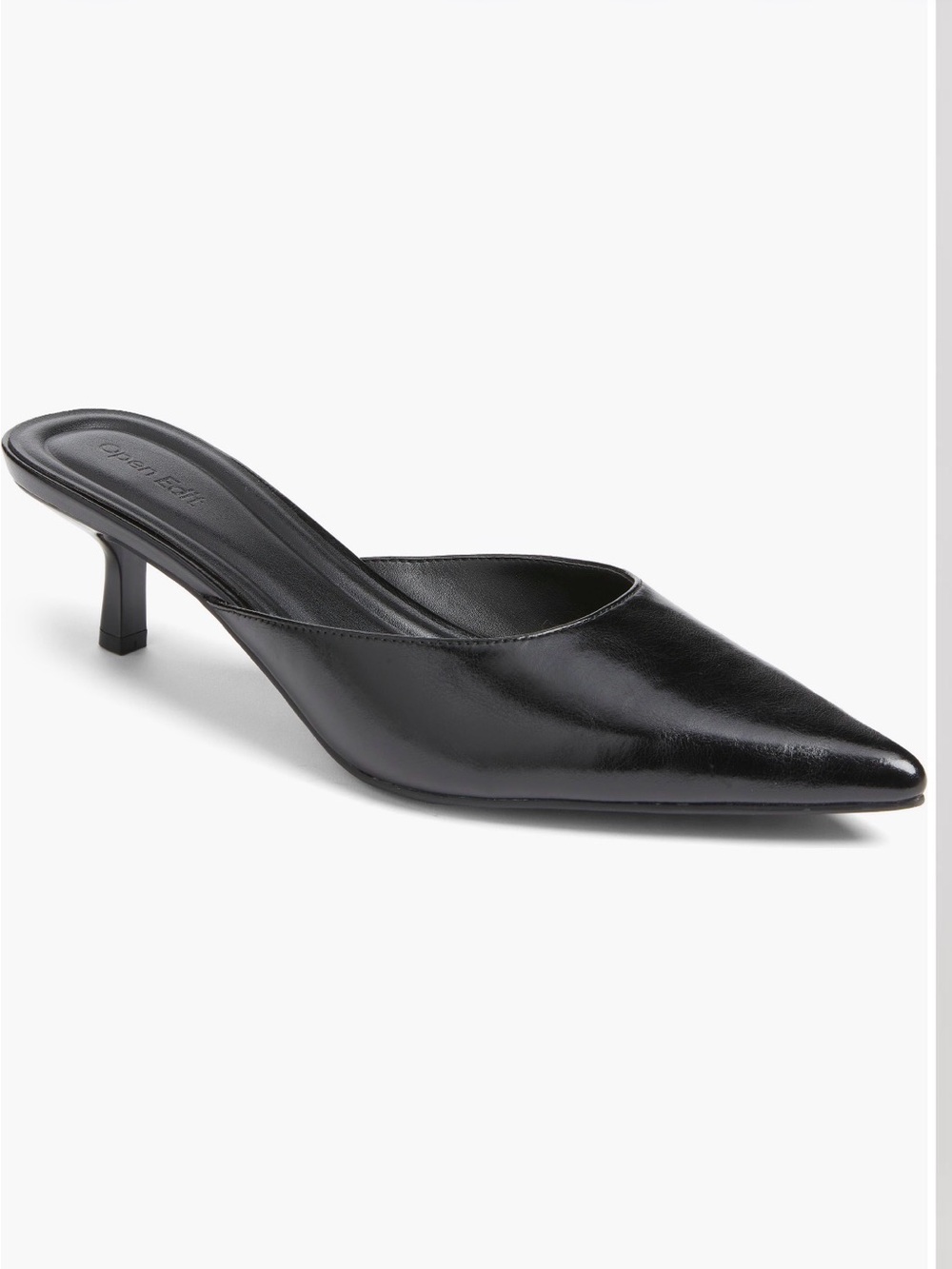 Classic Black Pointed Leather Mule Heel